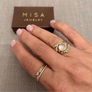 MISA 14k Gold Jewelry Moonstone Petal Ring Size 6